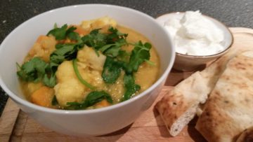 Dhal with sweet potatoes, cauliflower and spinach