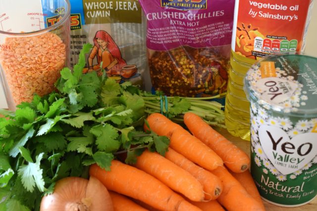 Lentil and carrot soup ingredients