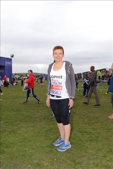 Standing at Blackheath on my way to the startline. My face gives away just how nervous I'm feeling.