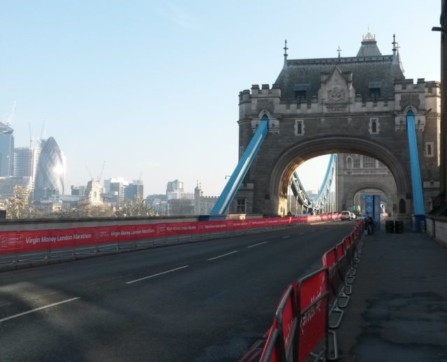 View of a very quiet Tower Bridge - before the runners had set off