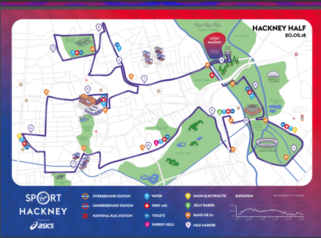 Route map for the Hackney Half