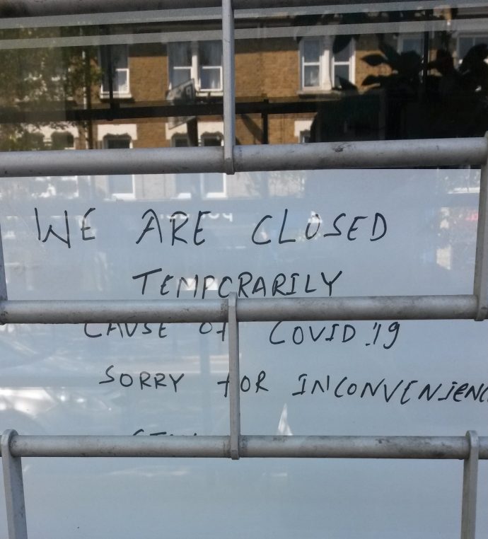 Closed sign at takeaway