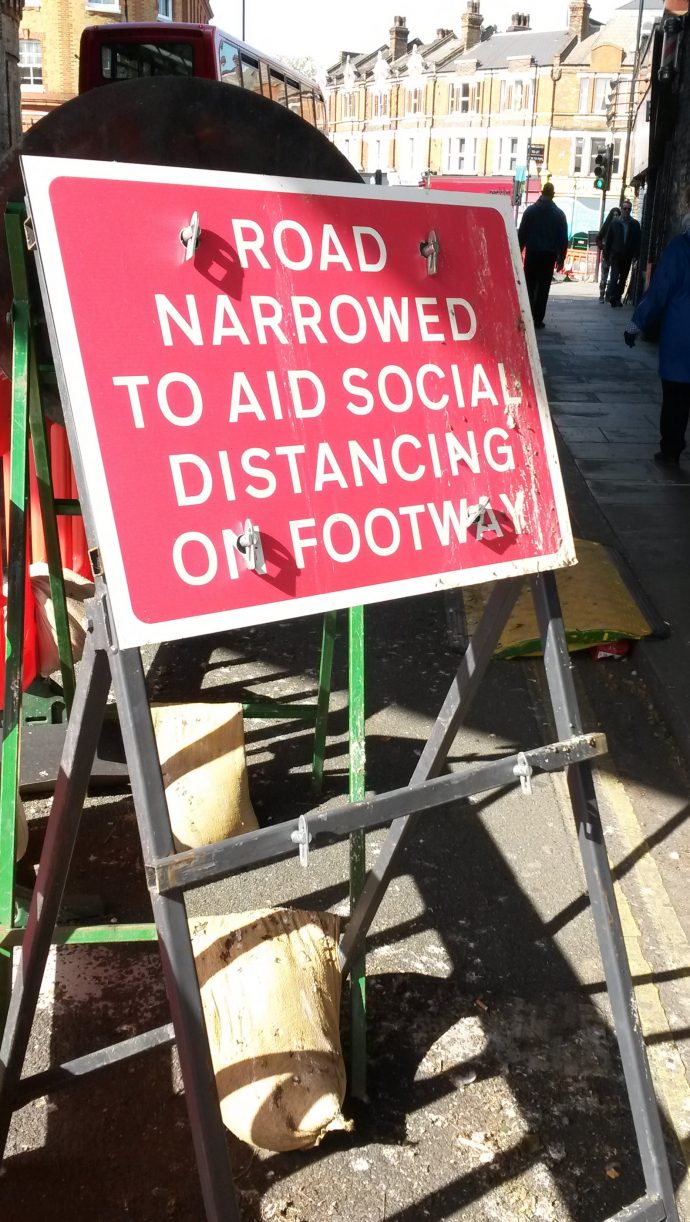 Temporary road narrowing to allow for social distancing