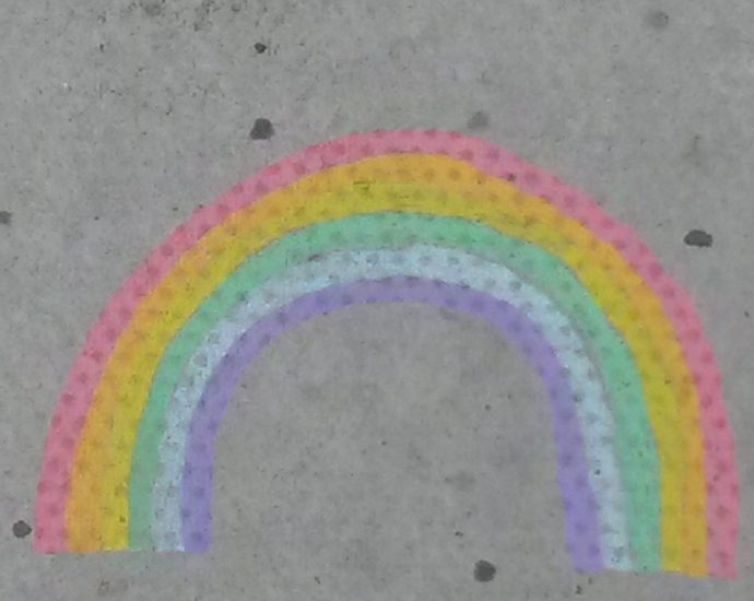 day 89 of lockdown - rainbow on the footpath